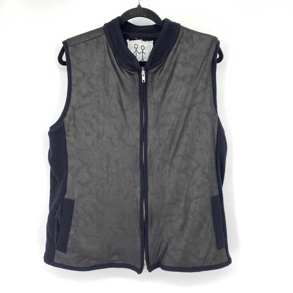 Pete & Greta Johnny Was Vest Womens XL Black Gray Faux Suede Knit Moto Full Zip